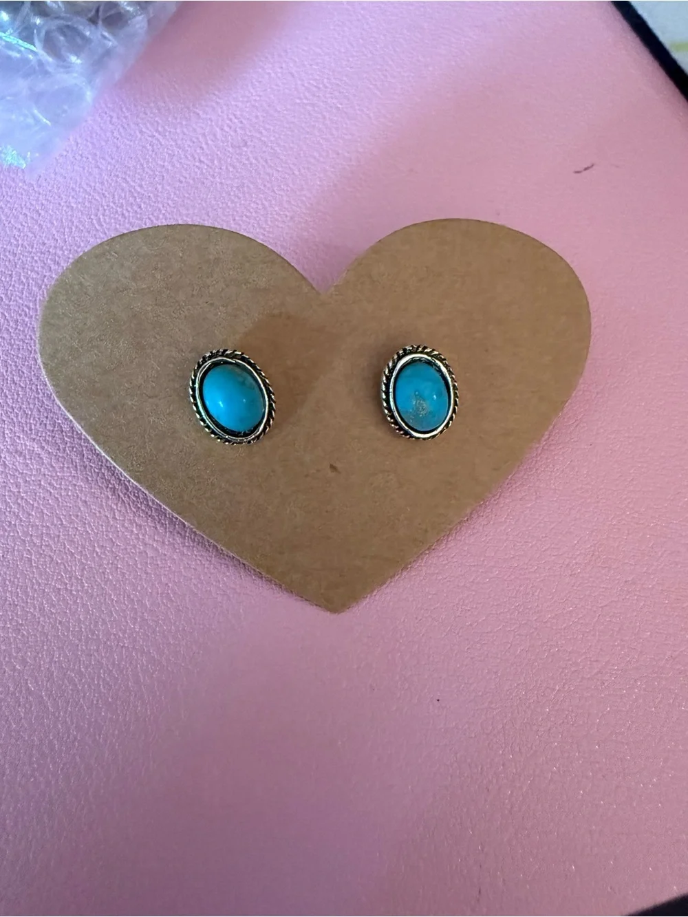 Turquoise Oval Silver-Trim Stud Earrings - Blue